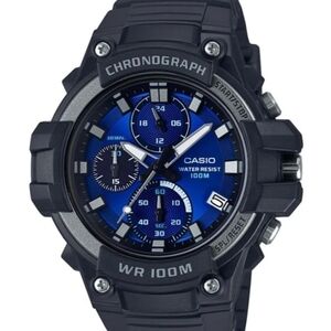 Casio Men's Quartz Chronograph Blue Dial Resin Strap 53mm Watch MCW200H-2AV- New
